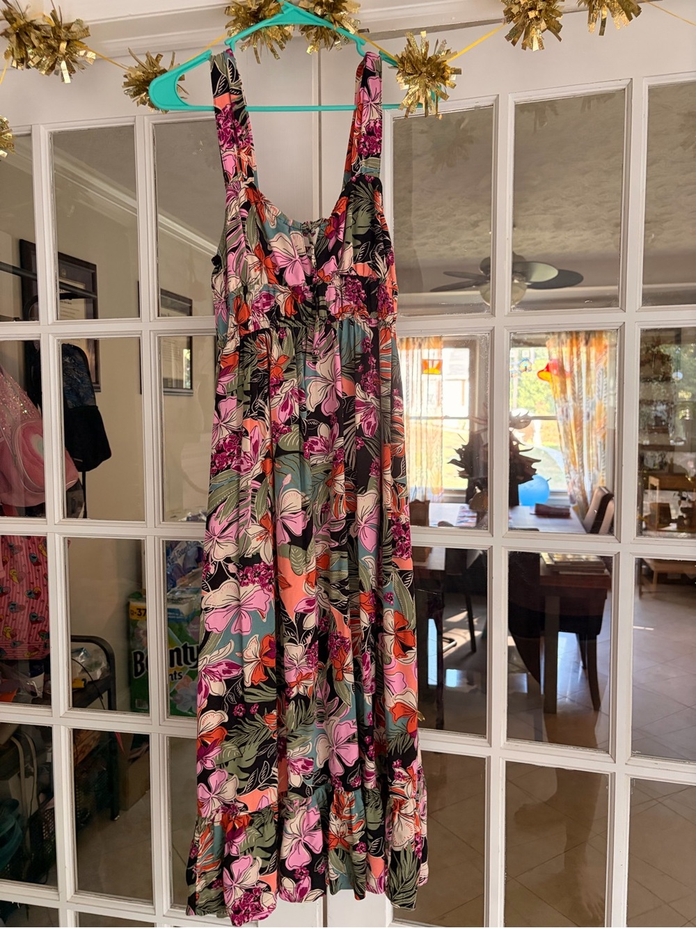 Roxy Floral Maxi Dress in Pink, Green & Black